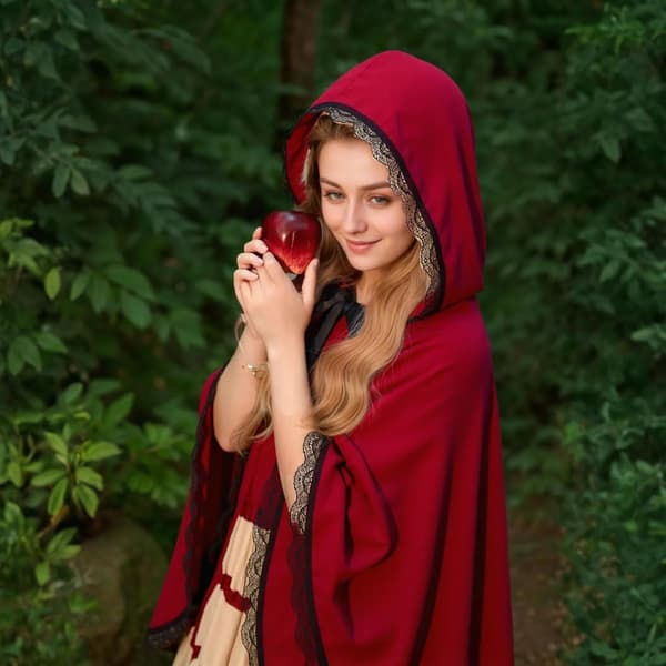 Rød fløjlskappe med sorte blonder til Halloween- og cosplaykostumer-FA-