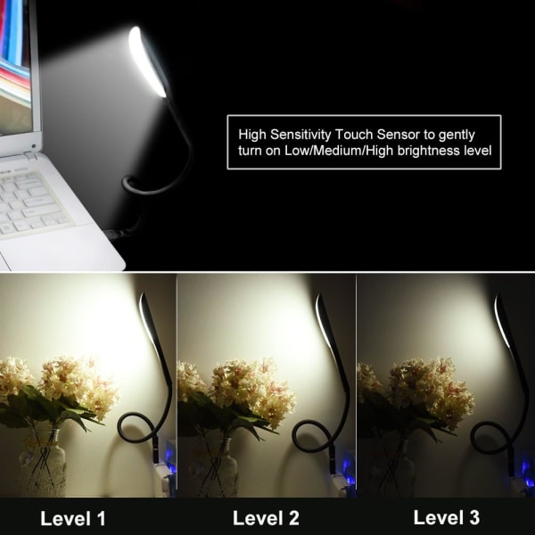 USB-lampe - Dimmerbryter med 3 lysstyrkenivåer og berøringsbryter for bærbar PC/PC
