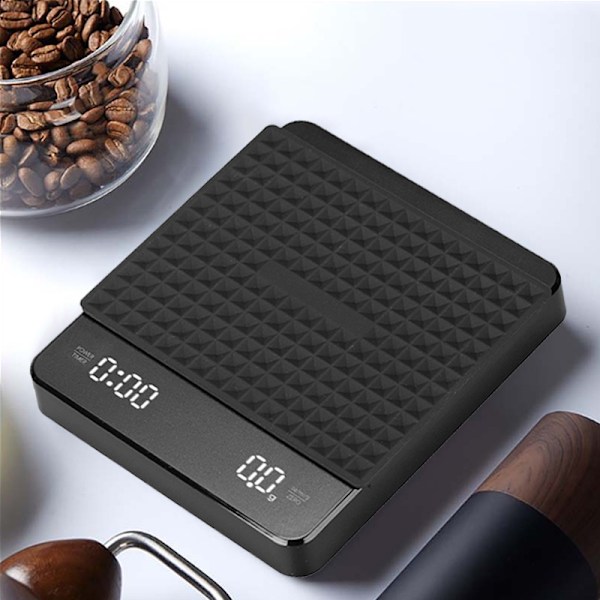Kaffe våg med timer 3kg/0.1g Hög precision Häll över dropp espresso våg med bakgrundsbelyst LCD-skärm (batterier ingår)