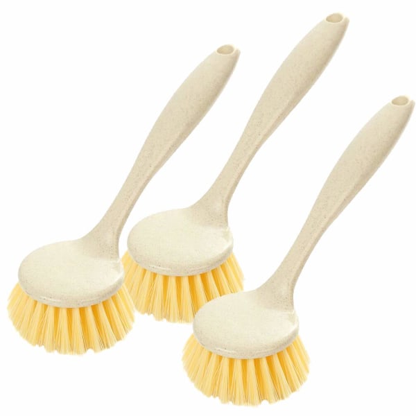 Dishwashing Brush Set of 3, Long Handle, Round Tip, Kitchen Cleaning Brush, Plastic - 21.5 x 6cm