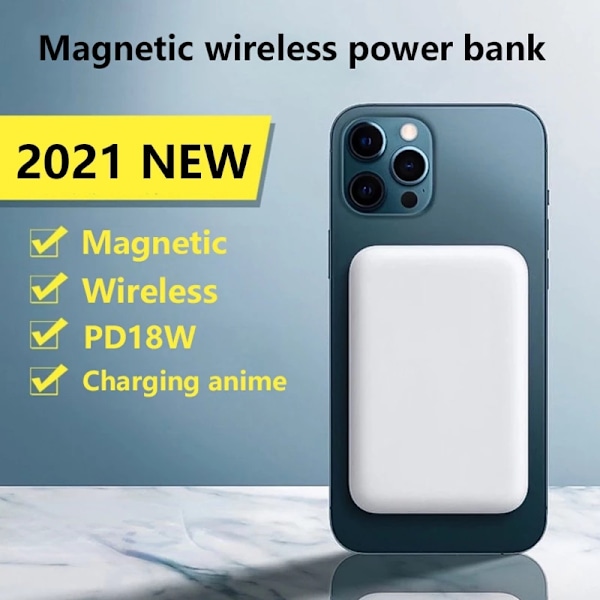 Magnetisk Powerbank til iPhone 12/13/14/15, hurtig opladning (PD) hvid