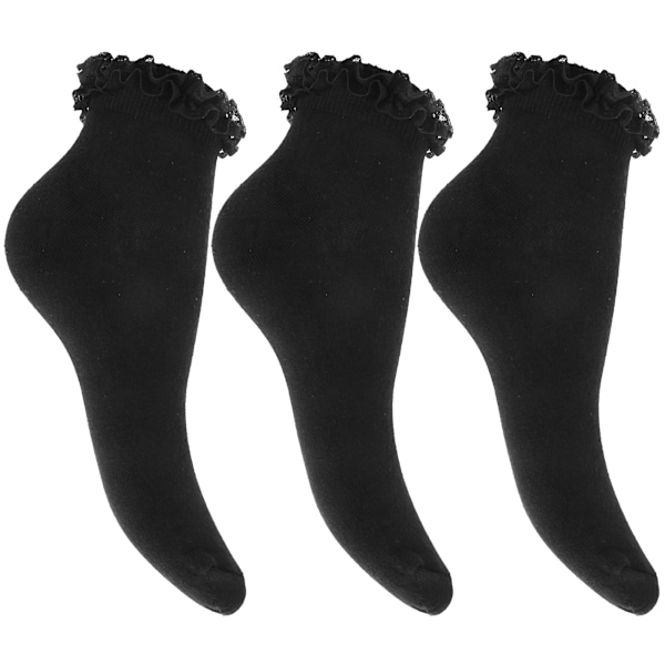 Barnflickor volangtrimmade skolstrumpor (3-pack) UK skostorlek 9 Black