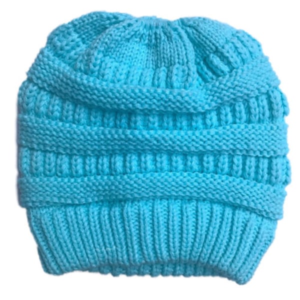 Dam Vinter Varm Stickad Mössa Virkad Messy Hat Blue