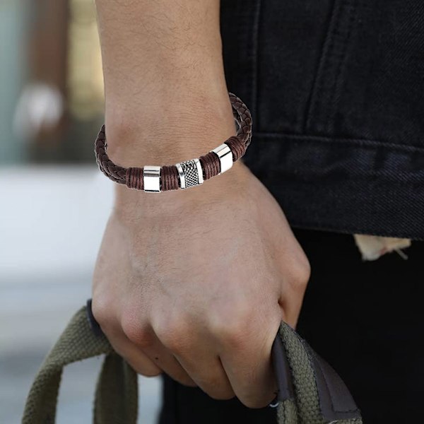 Armbånd til mænd Læder med sort magnetisk rustfrit stål