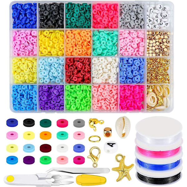 4285 stk 20 farger 6 mm runde leireavstandsperler Leireperler flate Heishi-perler