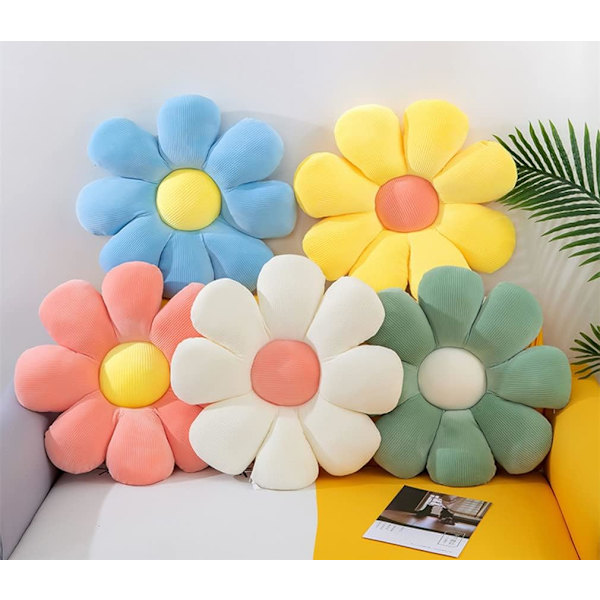 2 stk. Blomsterpude - Daisy Flower Formet Pude, Sød Blomst Plys Gulvpuder Pude til Soveværelse Sofa Stol Dekoration
