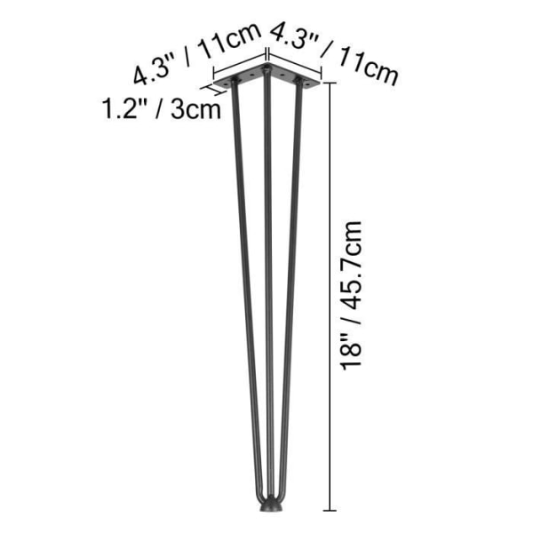 Bordbein - 4 stk - 18\" / 45,7 cm - VEVOR - Møbelbein med 3 stenger Svart