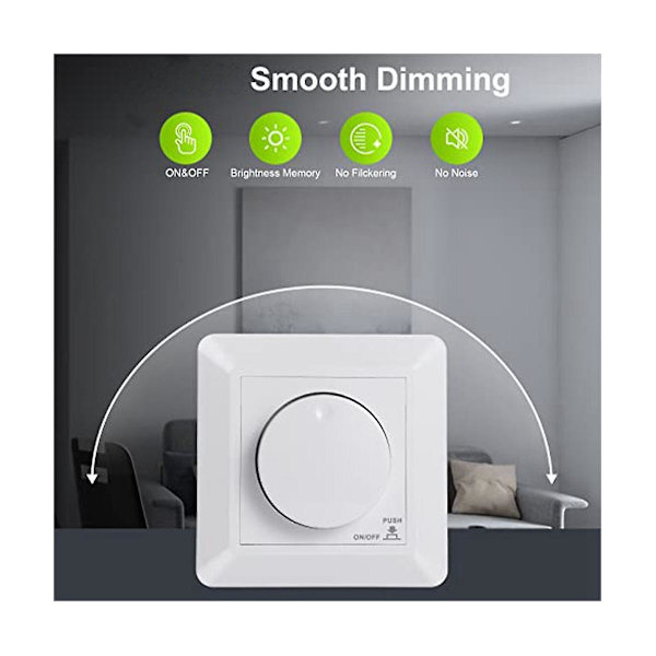 LED-Dimmerkontakt, indbygget dimmer til dæmpbar LED og halogen, 5-300 W dimmerkontakt LED, faseafskæring