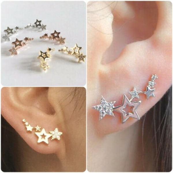 Koreanska smycken för kvinnor Star Ear Climber Tiny Star Stud örhänge