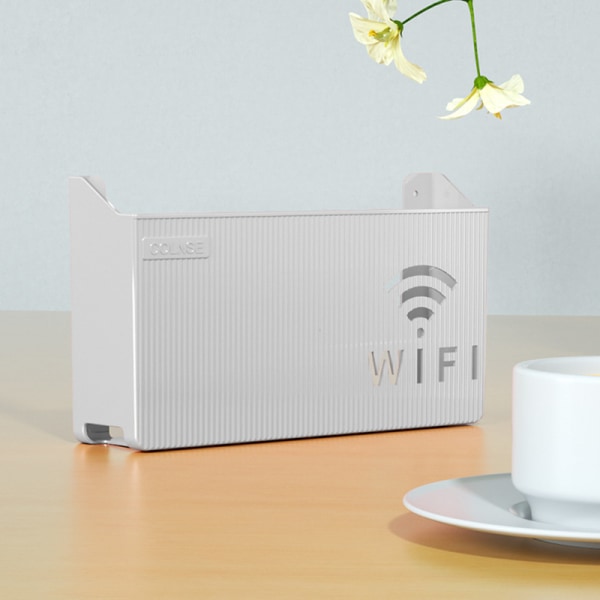 Trådløs Wifi Router Hylde Opbevaringsboks Væghængt ABS Organiser Gray