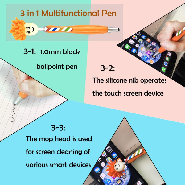 Skärmrengöringspenna 3-i-1 Stylus Penna Dammvippa Kreativ