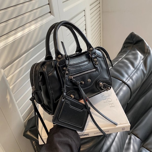 Vintage Taske Kvinder Ny Luksus Kvalitet Blødt Læder Håndtaske Kvinde Casual Damer Skulder Shopping Pakke Mobiltelefon Taske Pige Sort Black 24x15x8 cm