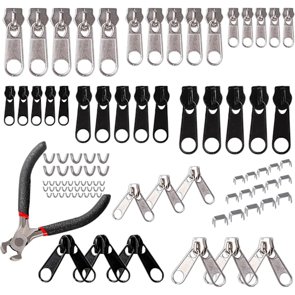 Ersättningssats, 85-delad dragkedjesats, 3 mm, 5 mm, 8 mm metalldragkedja med monteringstång för jackor, tält, bagage