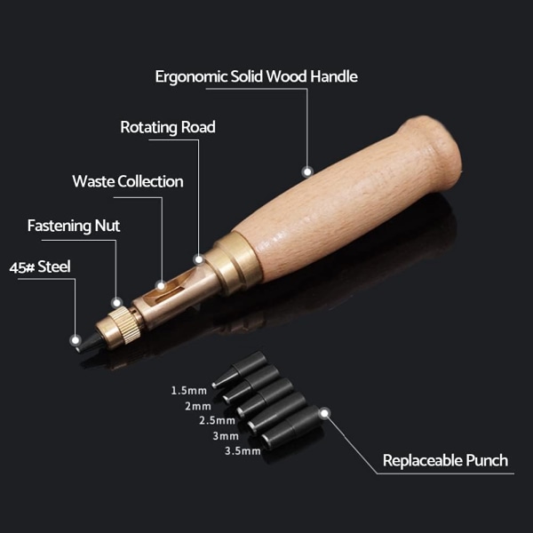 Lærstansingverktøy med 6 bits 1,5 mm-4 mm manuelt stansingsett
