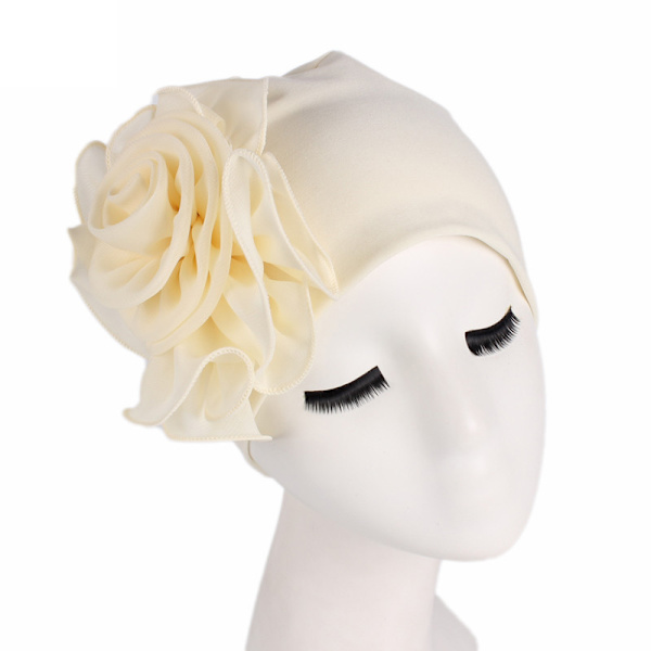 Damehatt med stort blomstermønster, bandanahatt, lue Beige