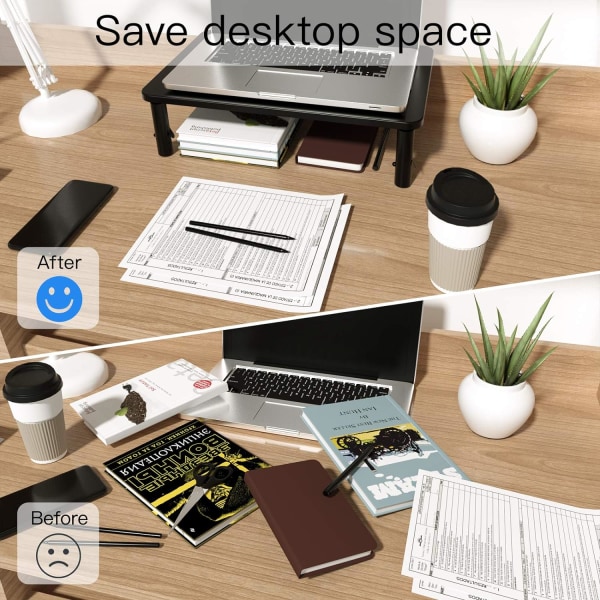 Monitorstativ - Ergonomisk stativ med 3 justerbare høyder for bærbar PC, datamaskin, skriver