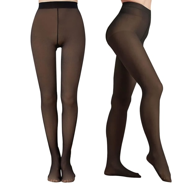 Naisten lämpöiset läpikuultavat fleece-leggingsit Lämpimät talvitrikoot Joustavat fleecevuoratut housut（mustat）
