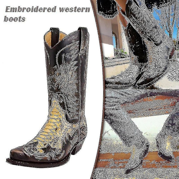 Python Western Støvler Colorblock Broderi Herrestøvler Mode Moderne Sko 42