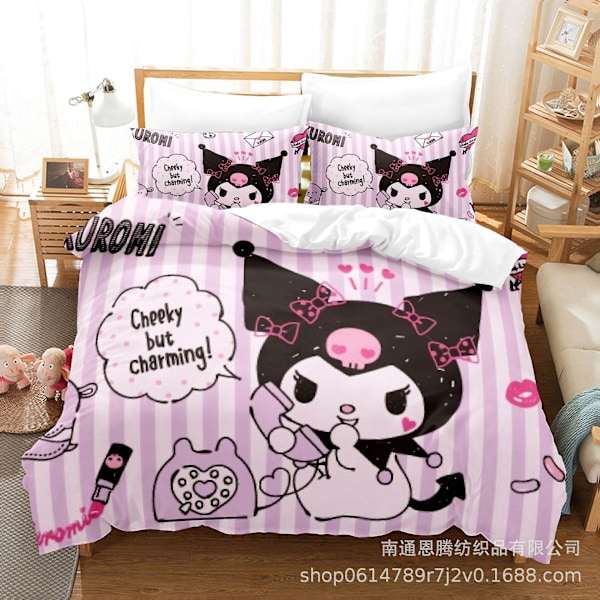 Kuromi Piirretty 3D-Painettu Vuodevaatteet Peitto Pussilakana Tyynynpäällinen Lapselle Lahja #9 Db UK SINGLE 135x200cm