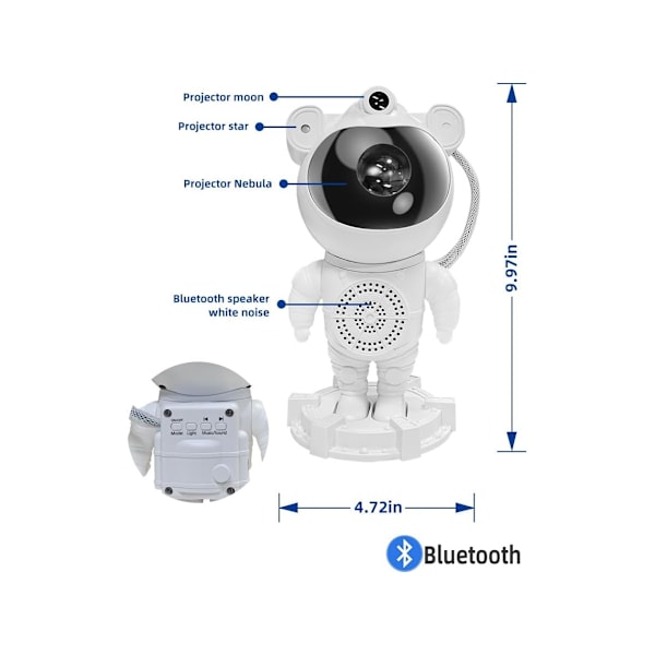 Astronaut Galaxy Projektor Stjerneprojektor Bluetooth Højttaler Hvid Støj Galaktiske Stjerne- og Månelys til Soveværelse med