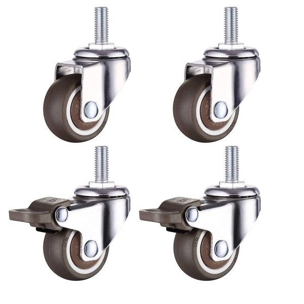 M8 gevind stang gummihjul kraftig hjul til håndvogn, arbejdsbord, møbelhjul, 1,5 tommer, gevinddiameter: 8 mm, længde 20 mm, 2 stk Wi - Perfekt