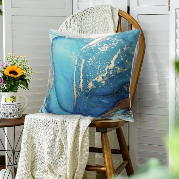 Kuddfodral 18x18 tum Set med 4 Marmor Texture Turkos & Guld Dekorativa