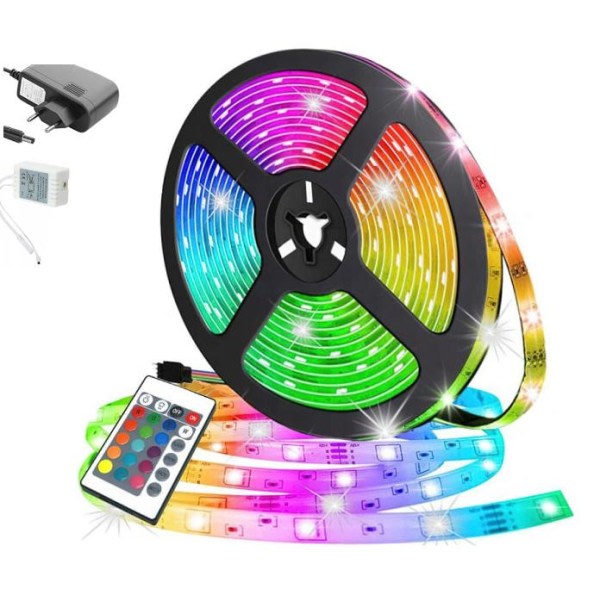 5m LED-striplys med RGB / Lysløkke / LED-strip multifarvet