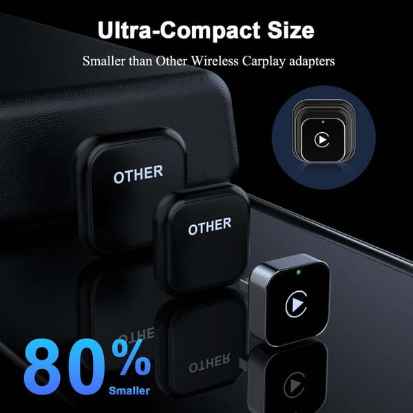 2026 Oppgradert Trådløs CarPlay-adapter for iPhone og Android, Mini Kablet til Trådløs Adapter for CarPlay og Android Auto-FA-