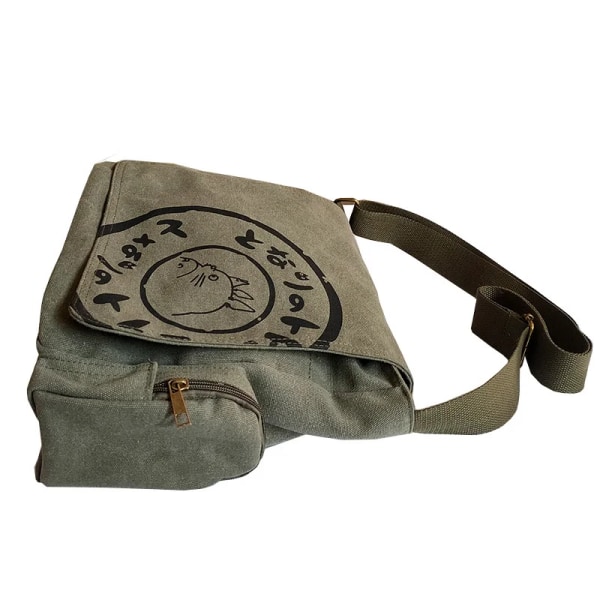 Min granne Totoro Canvas Messenger Bag Cartoon Student Bok Messenger Bag med flera fickor Army Green