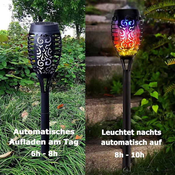 Solcellslampa för utomhusträdgård, trädgårdsfacklalampor (6-pack) 12LED utomhus väderbeständig med färgad lågeffekt, IP65 vattentät solcellslampa