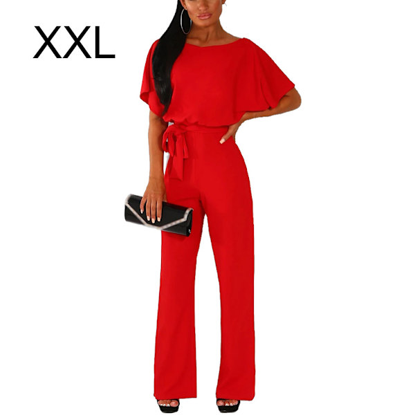 Dame Jumpsuit Romper Strandferie Body Raka ben Rød Red XXL