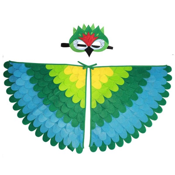 Fåglar Vingar Kostym Set Halloween Peacock Papegoja Cape med filt