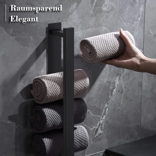 Handdukshållare utan borrning svart handdukshållare badrum gäst handdukshållare väggmontering rostfritt stål matt handdukshållare (41cm)