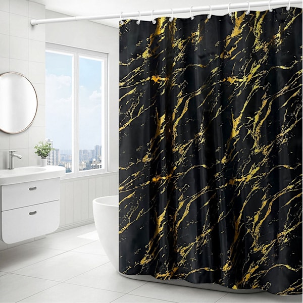 180cm*180cm, bruseforhæng, brusevæg, brusevægge, toiletgardin til badeværelse, vandtæt, skimmelbestandig, sort og gu gold black