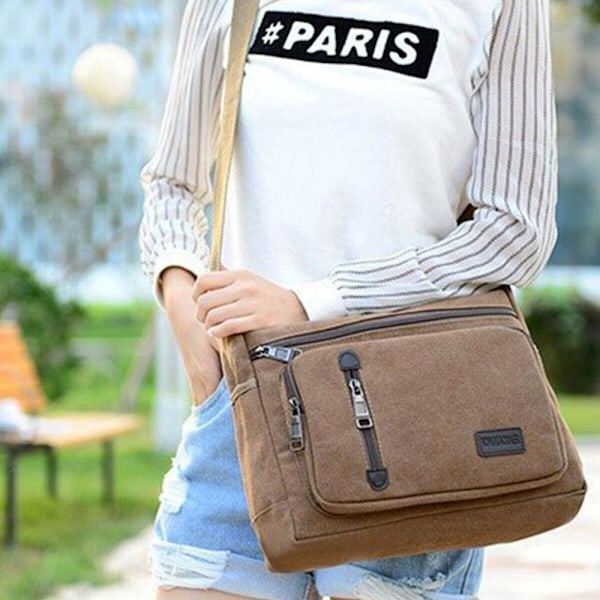 Canvasveske for menn Reise Vandring Cross Body skulderveske coffee