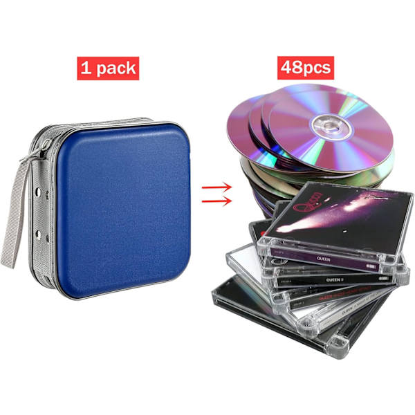 DVD-etui - Bærbar CD/DVD-holder Opbevaring (48 Kapacitet, Blå)