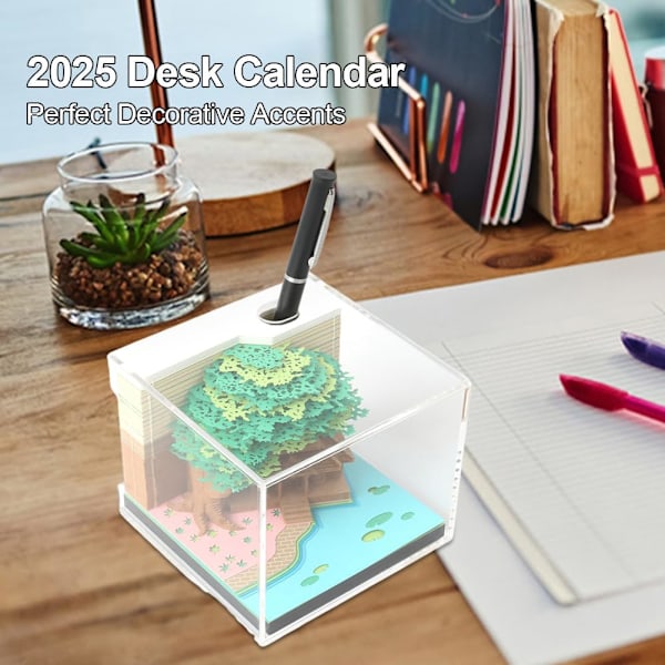 3D-Skrivebords Kalender 2025 med LED-lys, Afrivningspapir, Juledekoration Grøn Green Baumhaus