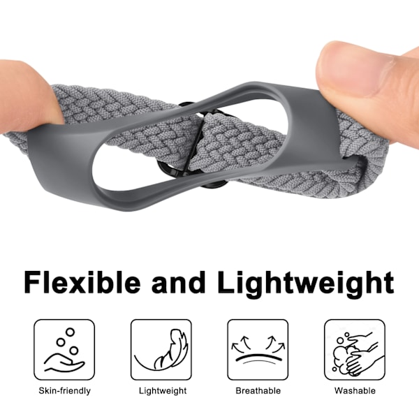 Flettet klokkebånd for Xiaomi Mi Band 7 6 5 4 3 Rem Elastisk justerbar armbånd for Amazfit Band 5 Band Erstatningsarmbånd grå For Xiaomi Mi Band 7 grey