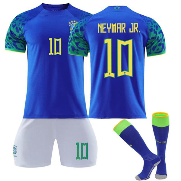 Neymar Jr #10 Fodboldsæt til Børn - Fodboldtrøje Træningsdragt Brasilien Udebanesæt Brazil Away Kids 20(110-120CM)