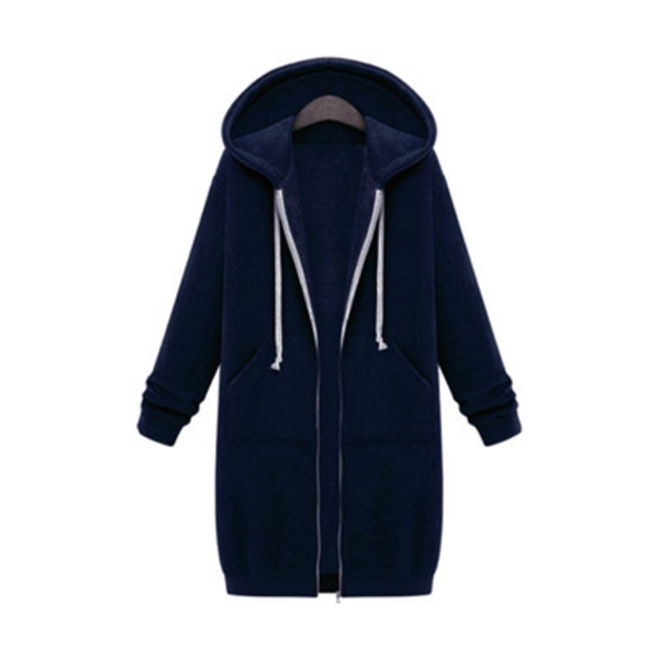 Damjakke med lynlås foran i fleece, lang hættetrøje i plusstørrelse Navy Blue Navy Blue 4XL