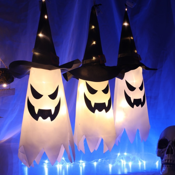 2ST Ghost Witch Hat, Halloween-dekorasjon med LED-lysslynge