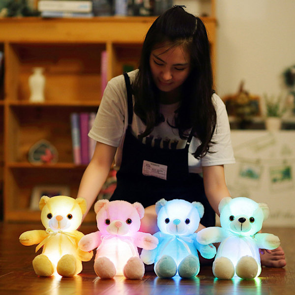 LED-bamse bamse, søte lysende bamse bamse leker kreative fargerike lysende dukke gaver (A rosa, 30 cm/11,81 tommer)