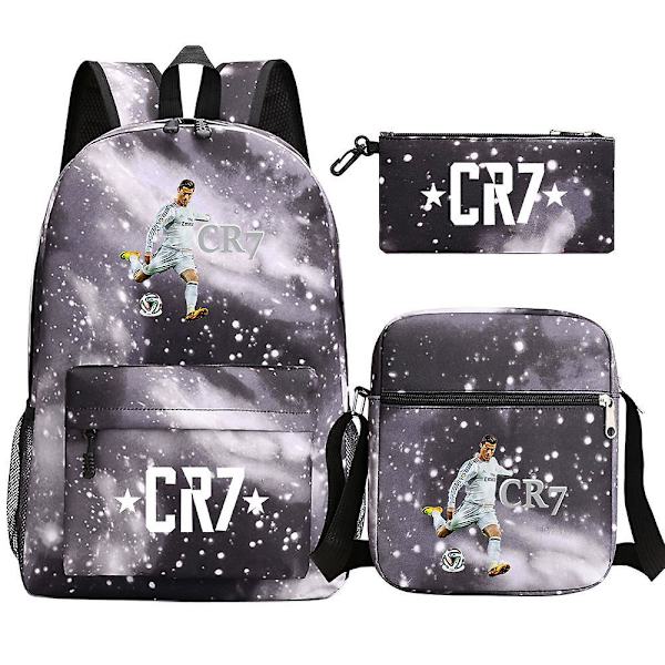 Fotball Ronaldo Cr7 Set - Skolesekker for jenter/gutter, reiseriggsekk for bærbar PC, ryggsekker for kvinner, skuldersekker og etui Høy kvalitet Y 4