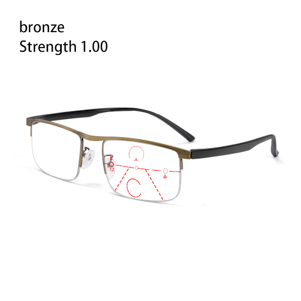 Anti-sininen valo lukulasit Progressiiviset presbyopia pronssi Strength 1.00 bronze