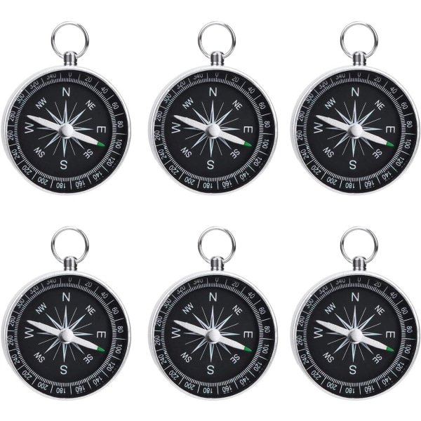 6 PCS Portable Silver Compass Mini Compass Child Keychain