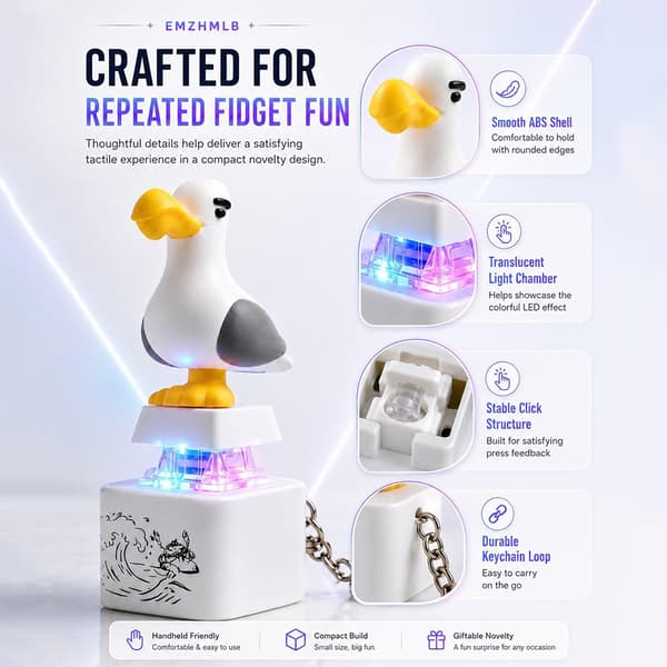 Seagull Button Keychain Birds Luminous Electronic Keychain Fun Fidgets Desk Toy-FA- 2pcs