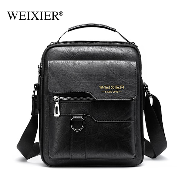 Weixier 8642 Herrar Business Retro PU Läder Handväska Axelremsväska Black