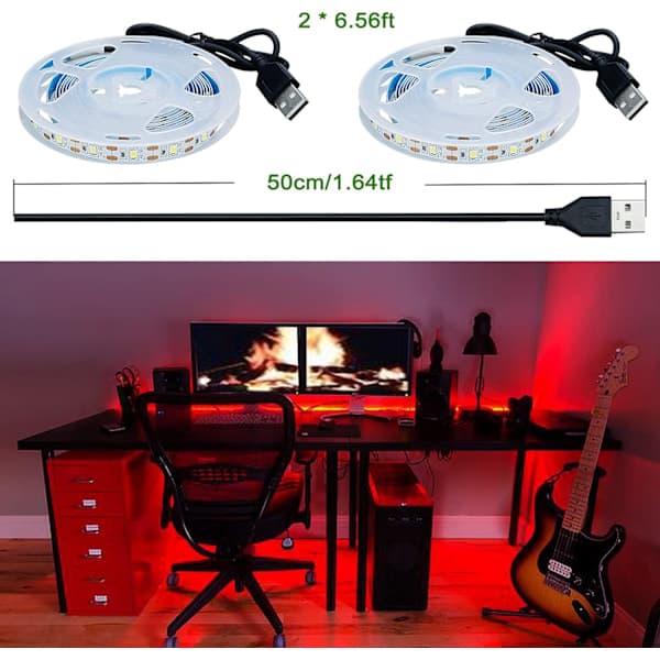 5V USB LED-list röd 6000K USB-driven 4M (2 st) Flexibel SMD2835 Hög ljusstyrka Icke-vattentät IP20 LED-tejp-FA-
