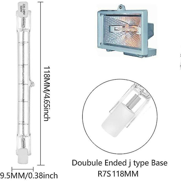 Eco Halolin halogenrør, R7s sokkel, T3 halogenpære, 230v, 400w500w, 118 mm, varm hvid - 2800k (5 stk)-aespa