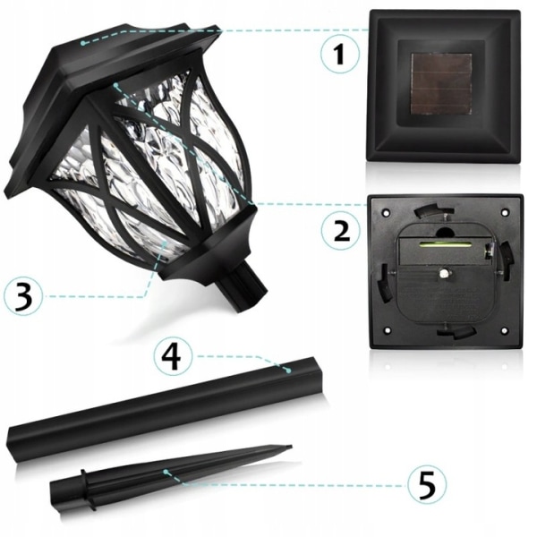 Set med 2 solcellslampor, LED-lampa, trädgård, svart